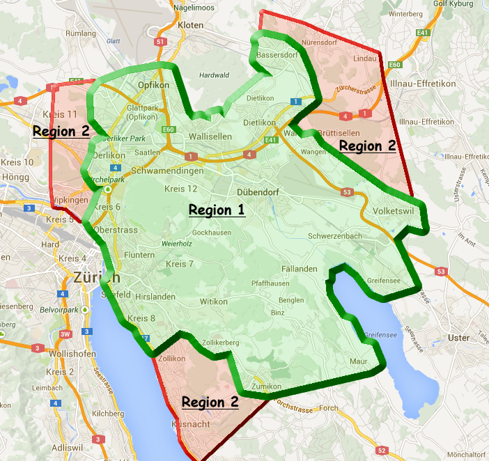 Karte der bedienten Region